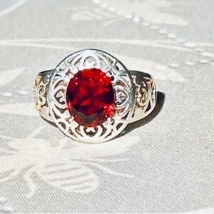 💍Sterling Stamped .925 Silver Ring with Red Gem Size 7